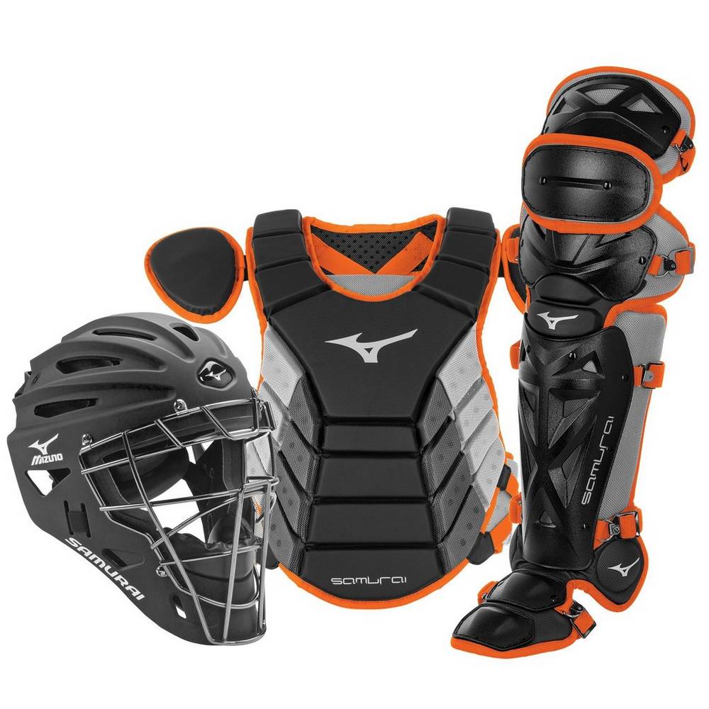 Mizuno Men's Samurai Adult 15" Baseball Boxed Catcher’s Gear Set Black/Orange (380418-BKP)